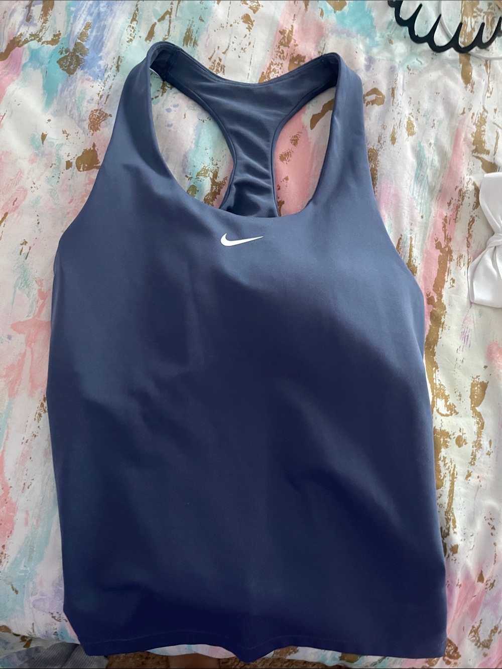 Nike Navy Racerback Sports Tank with White Swoosh